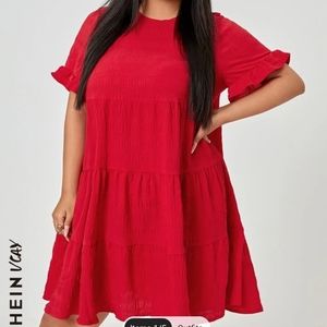 SHEIN Red Ruffle Sleeve Dress